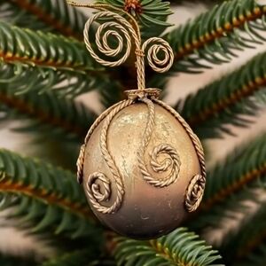 Vintage Handcrafted Golden Metal Jute Pattern Christmas Ball Ornament 4 Inch
